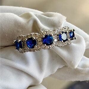 New 2Ct Round Cut Simulated Blue Sapphire & CZ Band Ring in 7